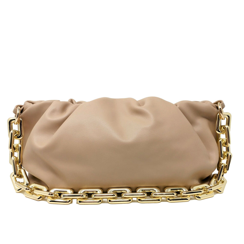Cloud-Shaped Clutch Pouch Purse With Chain Link Shoulder Strap Beige