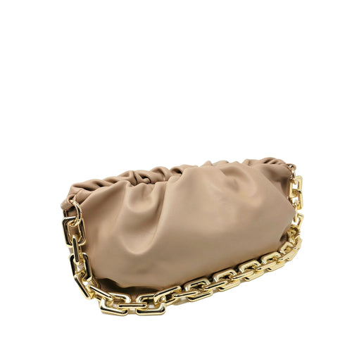 Cloud-Shaped Clutch Pouch Purse With Chain Link Shoulder Strap Beige