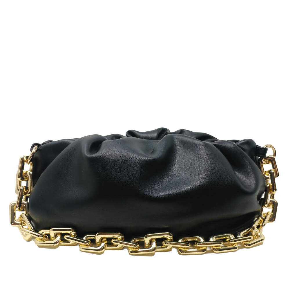 Cloud-Shaped Clutch Pouch Purse With Chain Link Shoulder Strap Black