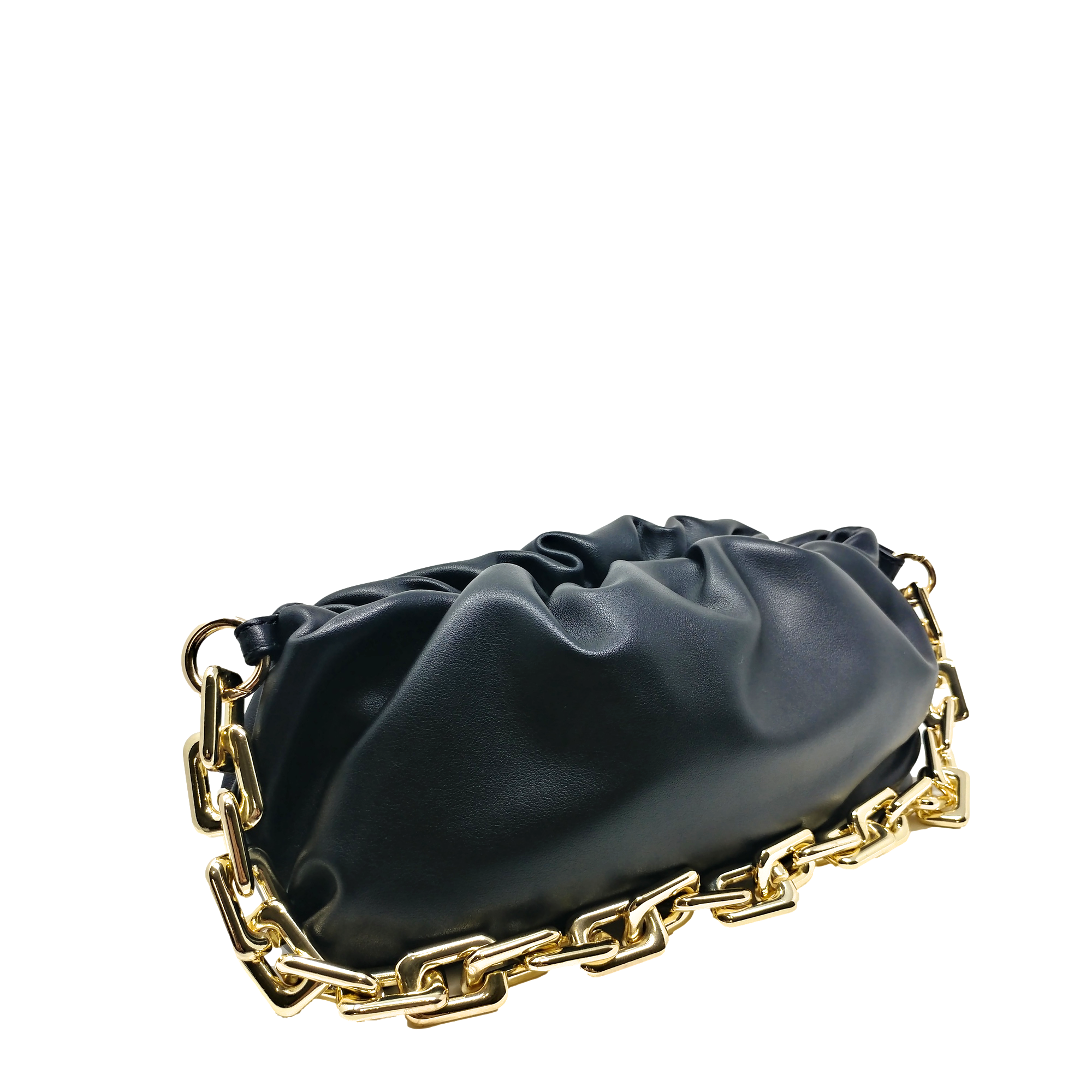 Cloud-Shaped Clutch Pouch Purse With Chain Link Shoulder Strap Black
