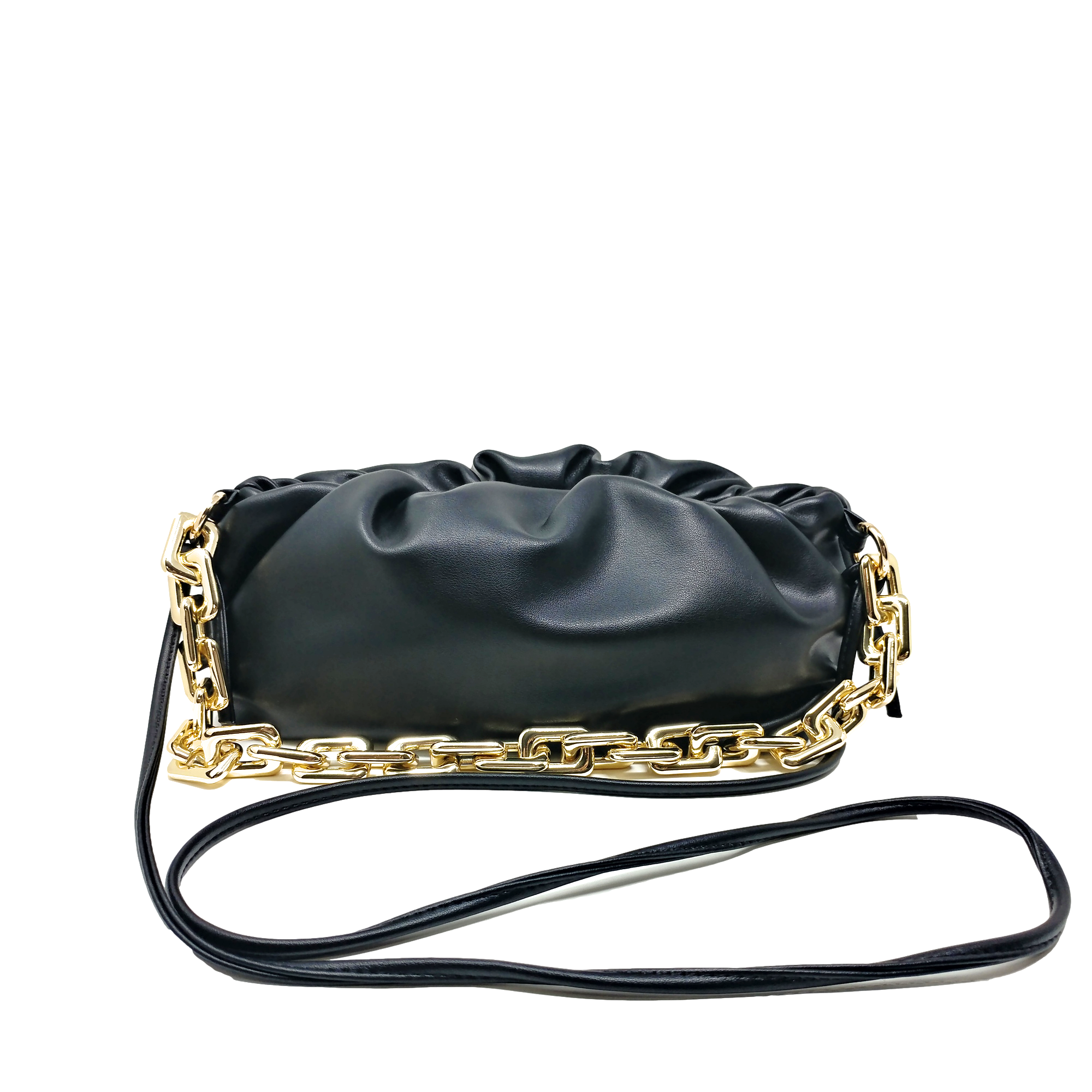 Cloud-Shaped Clutch Pouch Purse With Chain Link Shoulder Strap Black