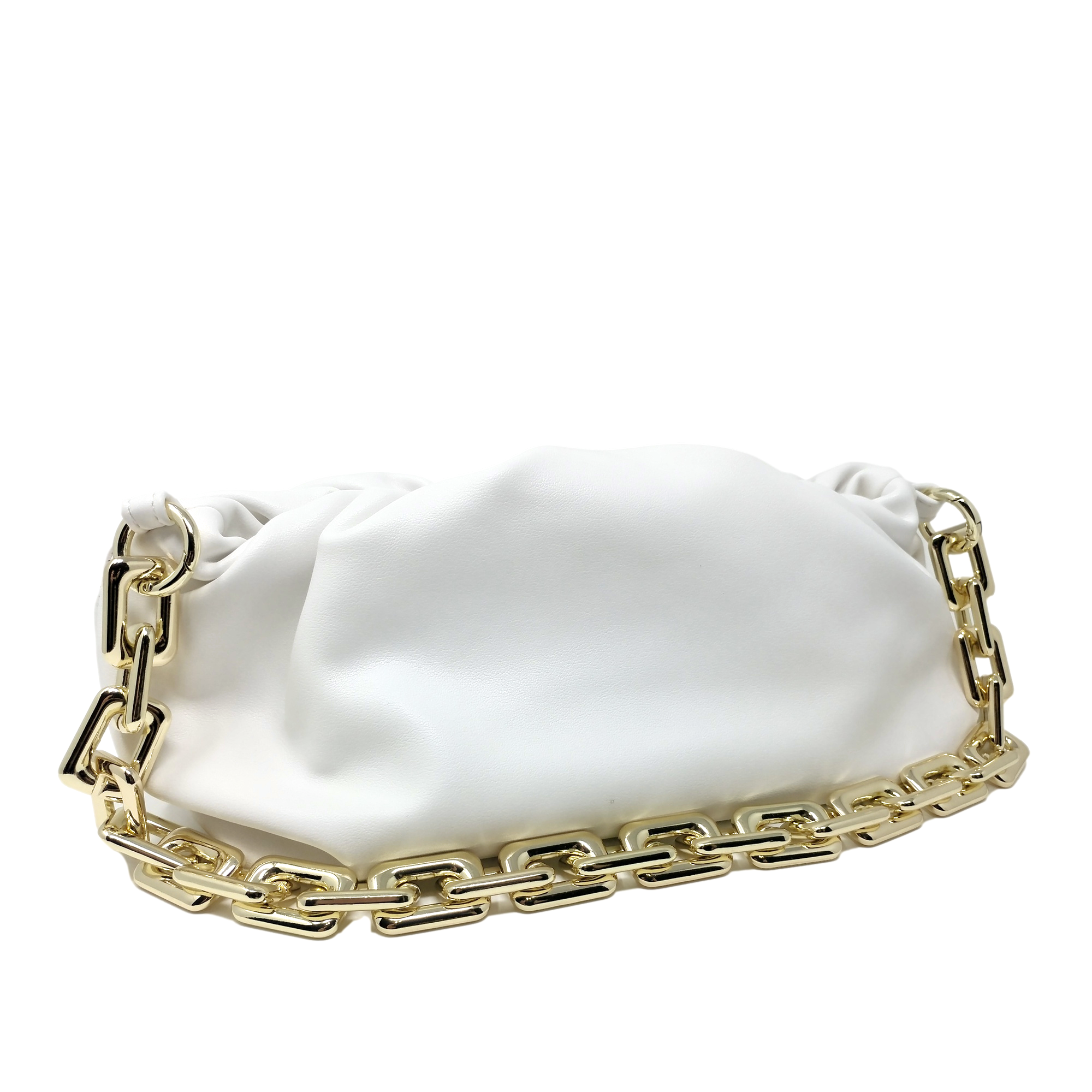 Cloud-Shaped Clutch Pouch Purse With Chain Link Shoulder Strap White
