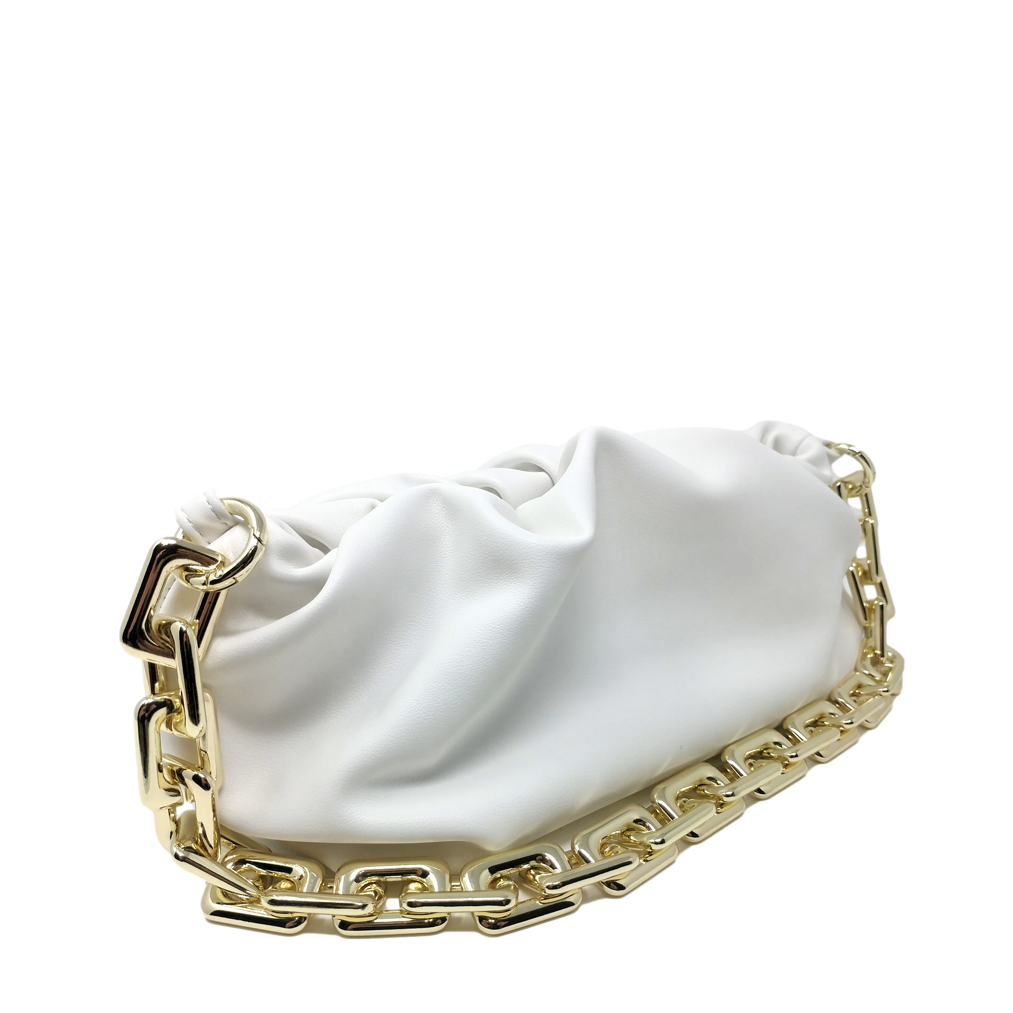 Cloud-Shaped Clutch Pouch Purse With Chain Link Shoulder Strap White
