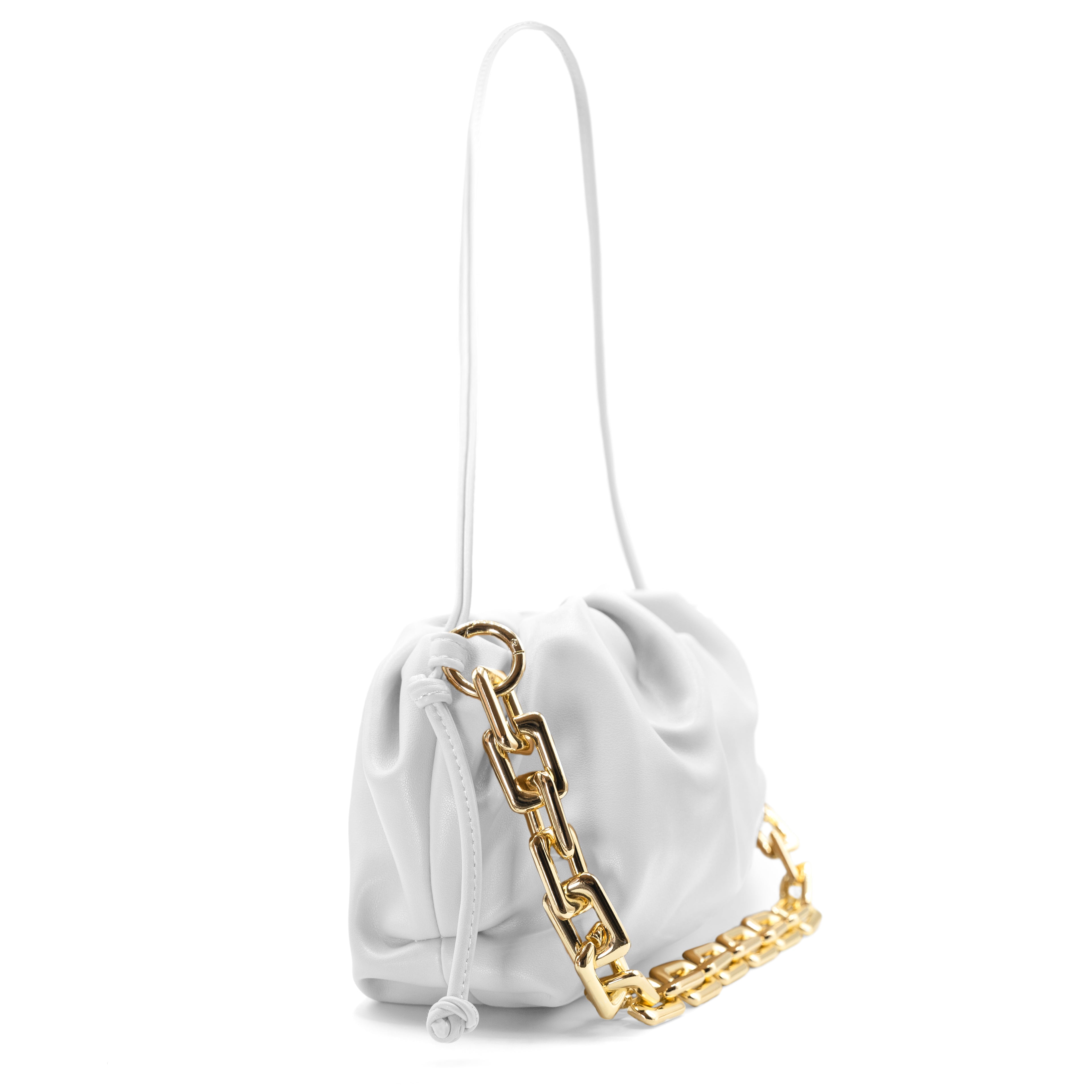 Cloud-Shaped Clutch Pouch Purse With Chain Link Shoulder Strap White