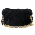 Cloud-Shaped Clutch Pouch Purse With Chain Link Shoulder Strap Black Fur