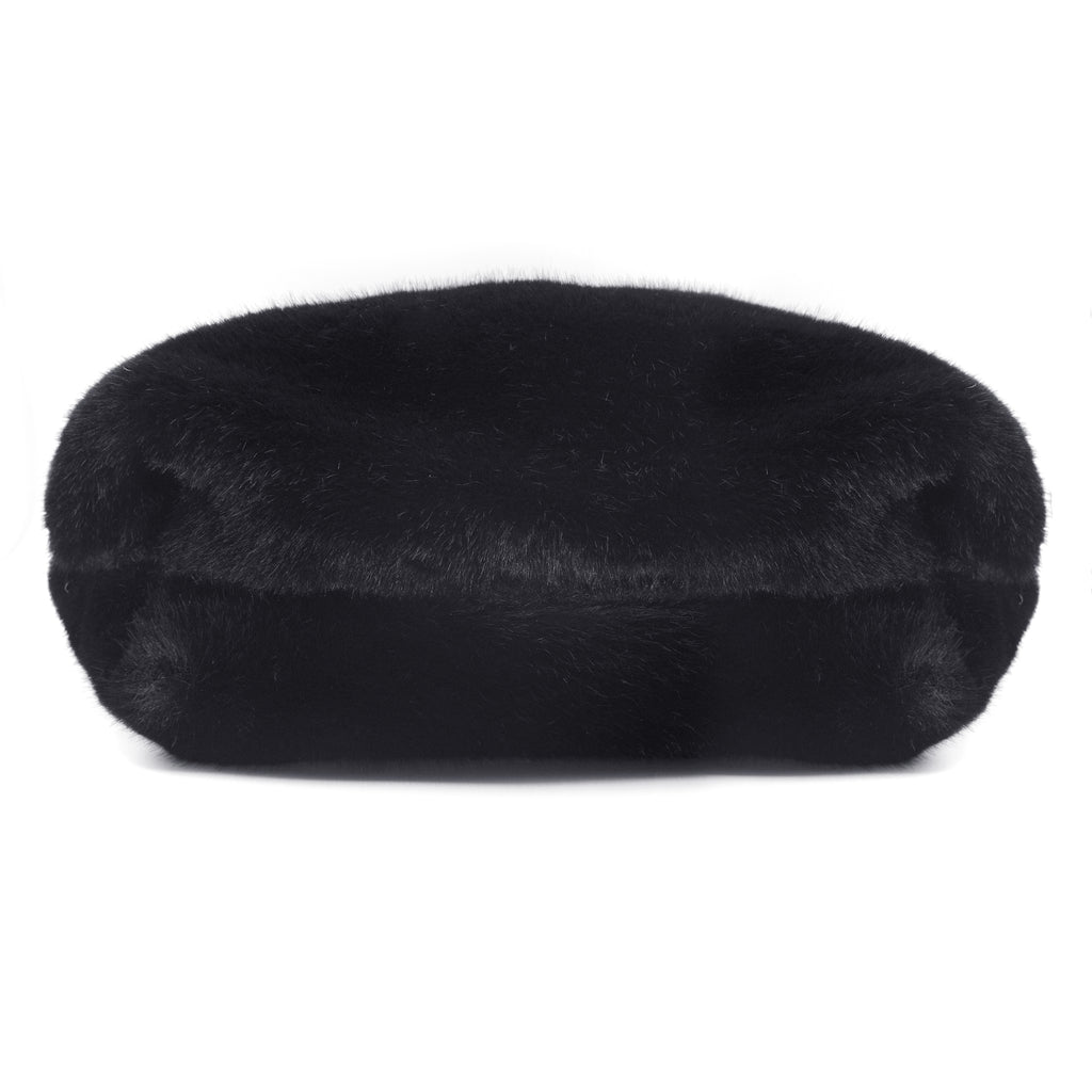 Cloud-Shaped Clutch Pouch Purse With Chain Link Shoulder Strap Black Fur