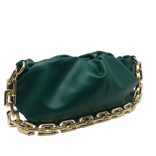 Cloud-Shaped Clutch Pouch Purse With Chain Link Shoulder Strap Emerald Green