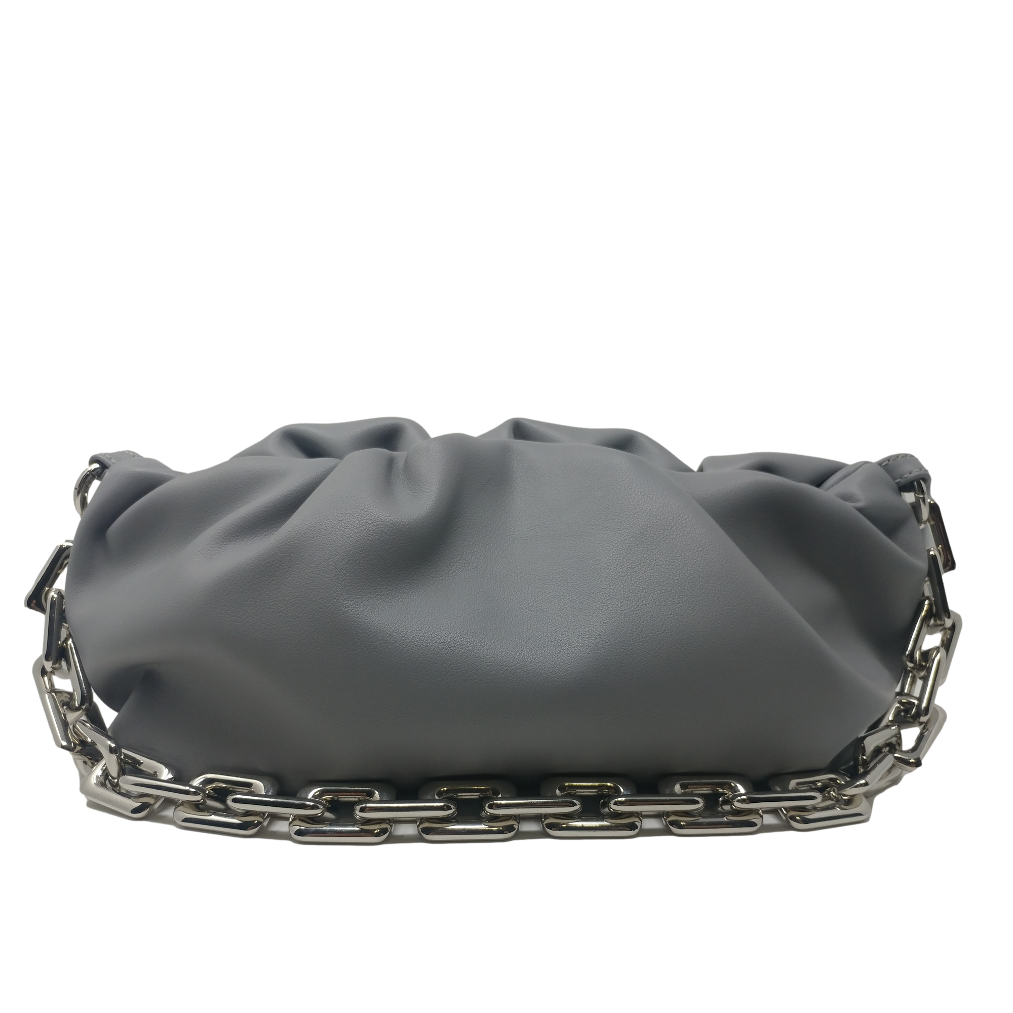 Cloud-Shaped Clutch Pouch Purse With Chain Link Shoulder Strap Gray