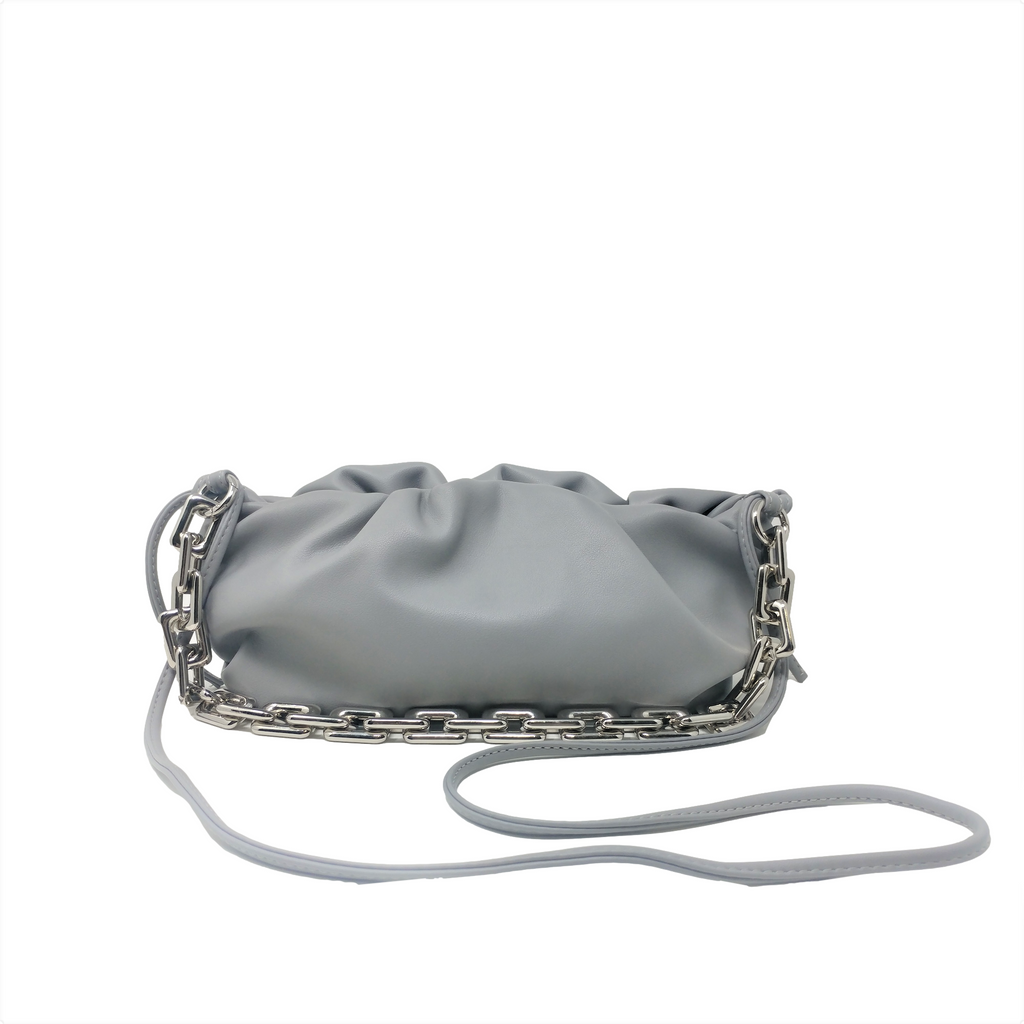 Cloud-Shaped Clutch Pouch Purse With Chain Link Shoulder Strap Gray