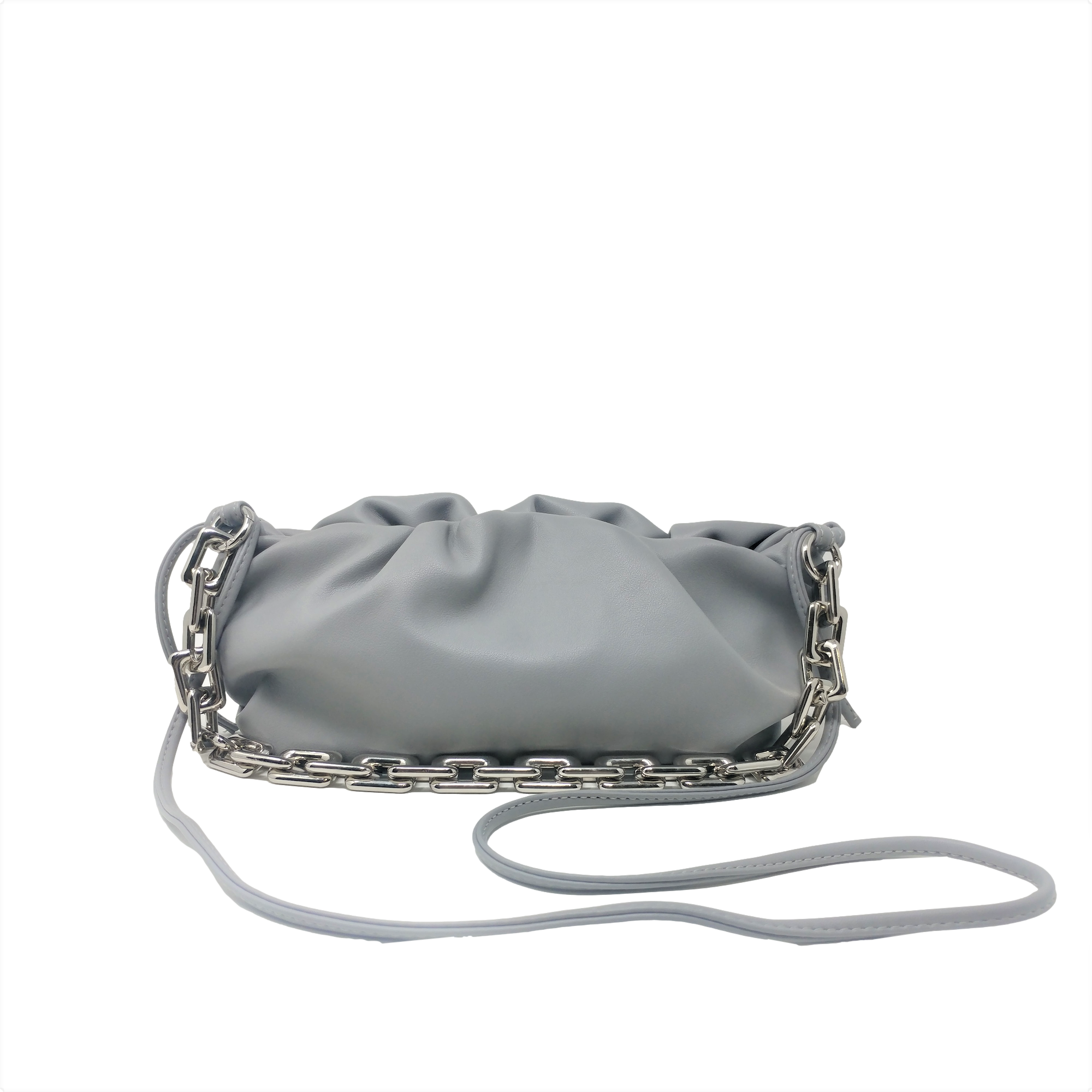 Cloud-Shaped Clutch Pouch Purse With Chain Link Shoulder Strap Gray