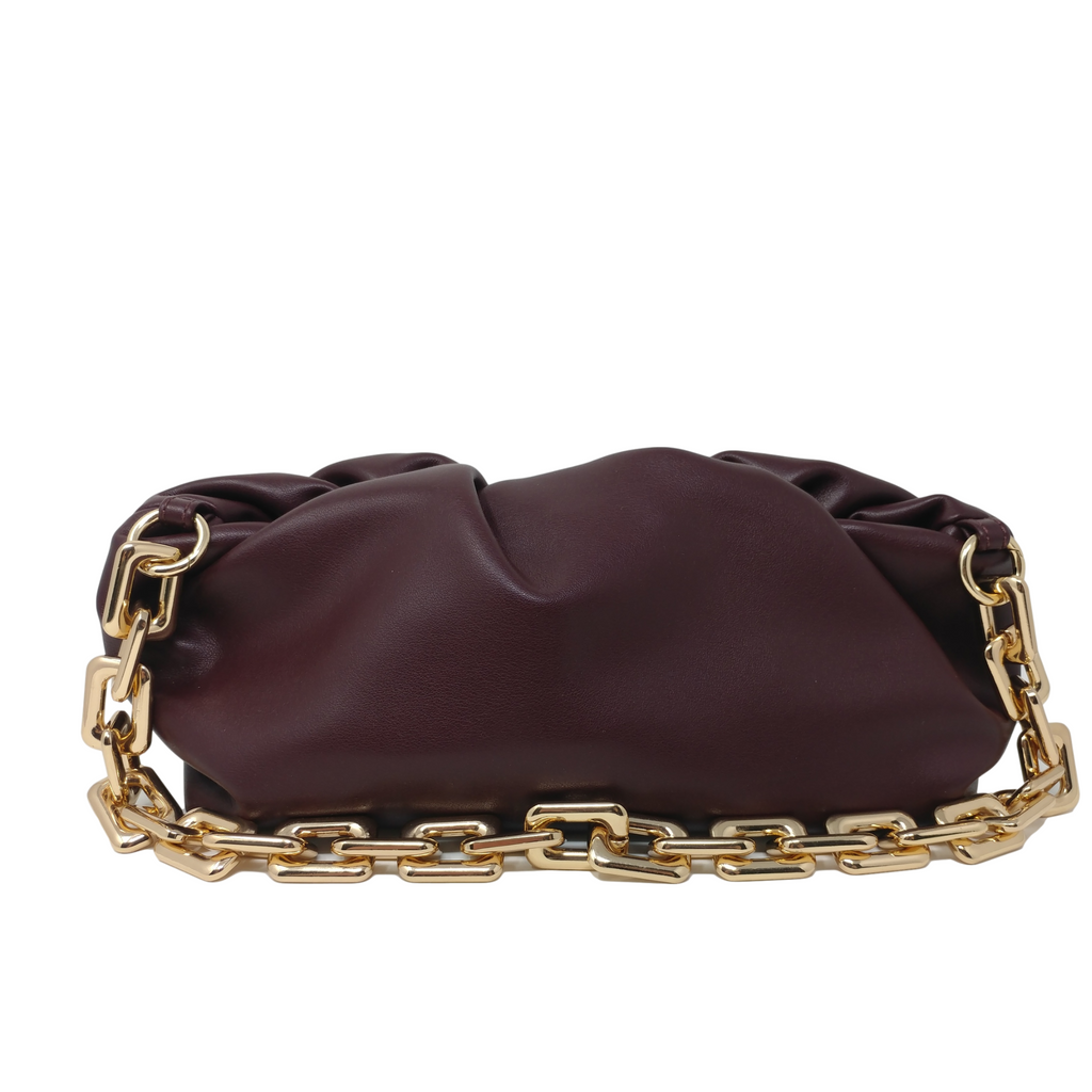 Cloud-Shaped Clutch Pouch Purse With Chain Link Shoulder Strap Wine