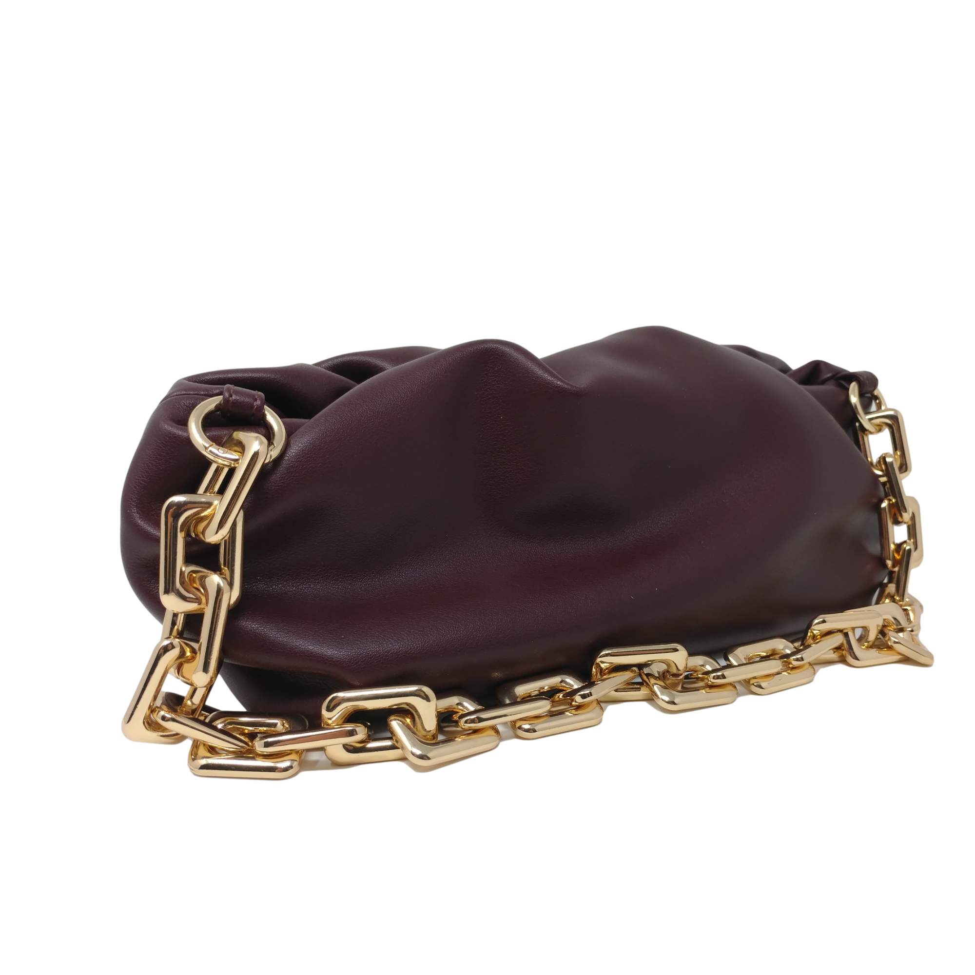 Cloud-Shaped Clutch Pouch Purse With Chain Link Shoulder Strap Wine