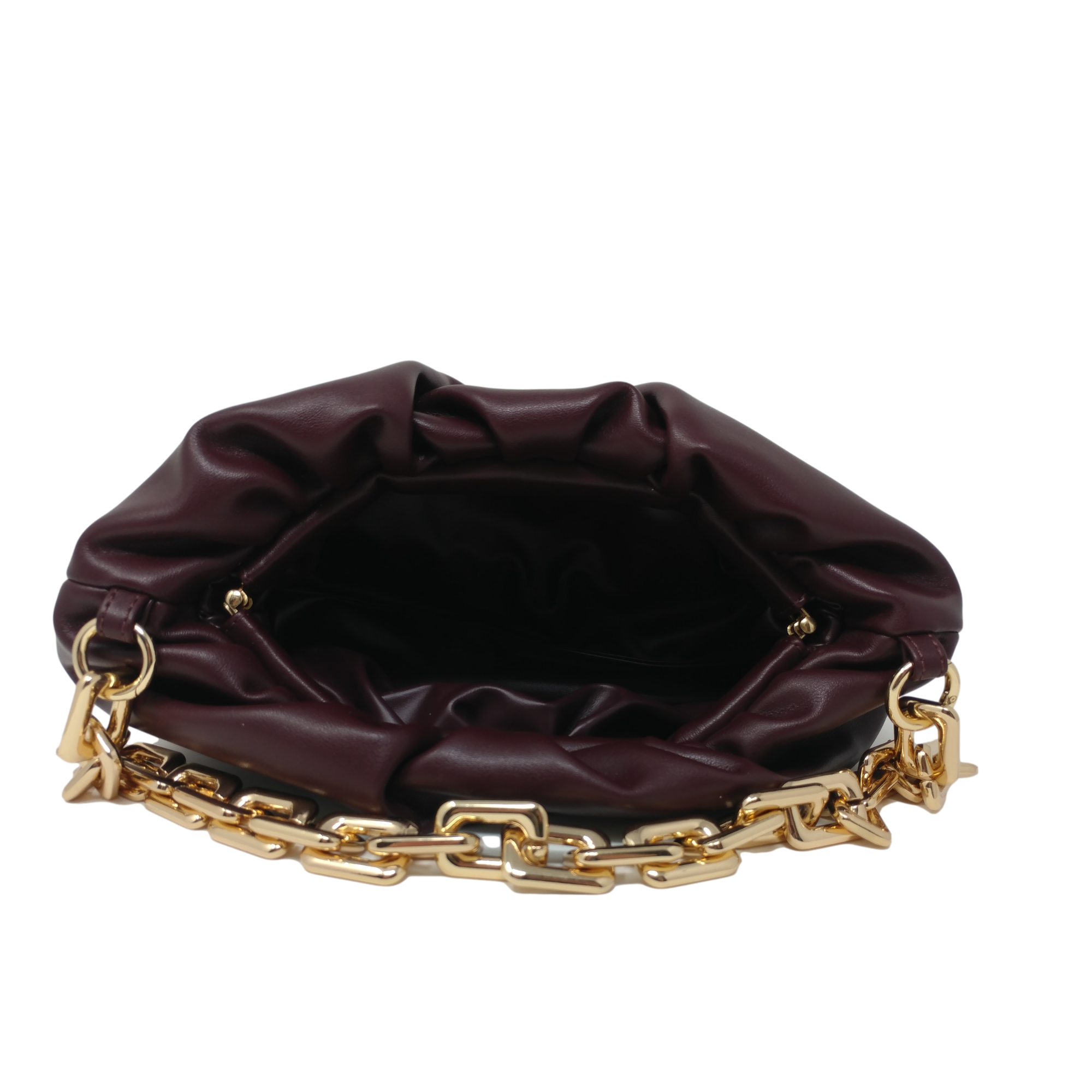 Cloud-Shaped Clutch Pouch Purse With Chain Link Shoulder Strap Wine